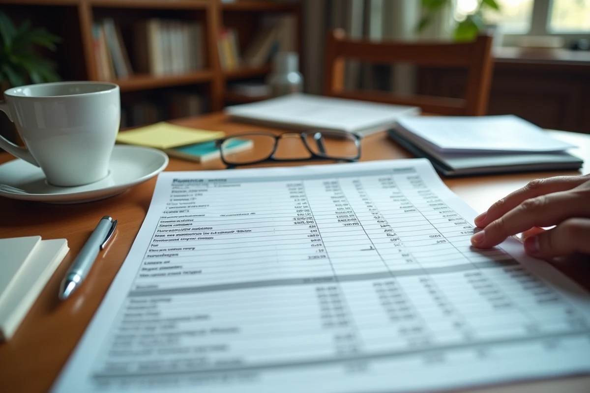 Document financier avec des colonnes de chiffres de rémunération posé sur un bureau, illustrant la polémique sur la transparence du salaire du PDG de la SNCF