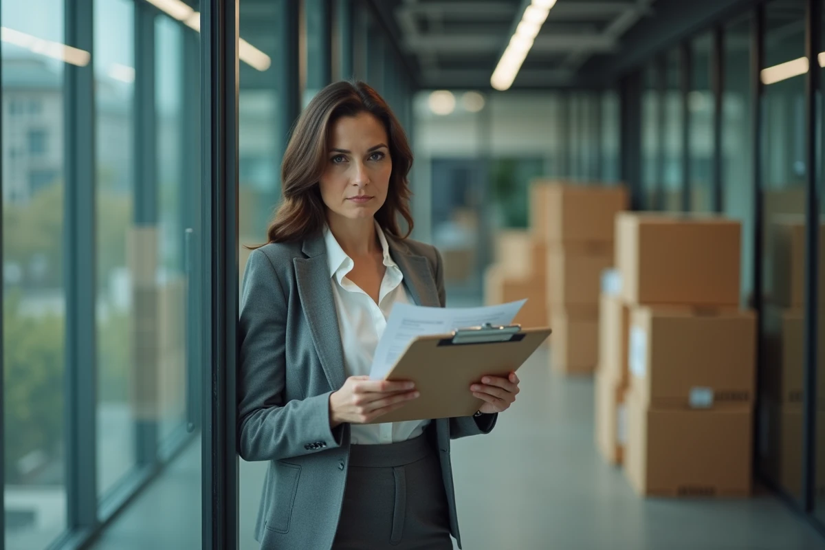 Responsable d'entreprise supervisant la liquidation des bureaux lors d'une fermeture d'activité professionnelle